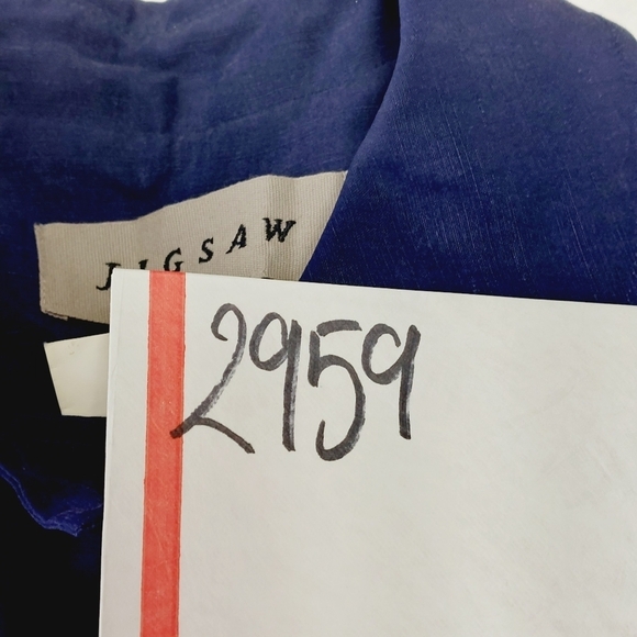 Jigsaw Blue Silk Hemp Blend Flap Pockets Victorian Collared Blazer P2959 - Picture 8 of 8